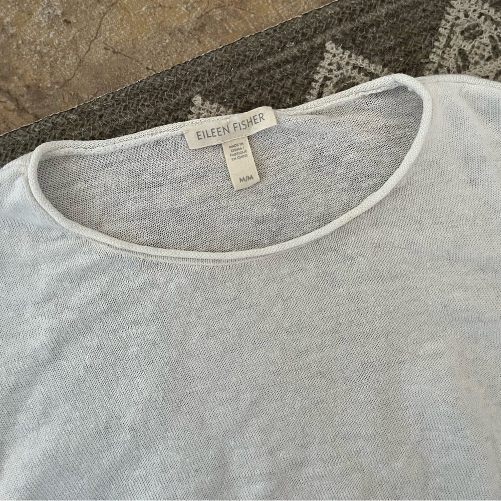 100% organic linen timeless minimalist Eileen Fisher ruched lagenlook shirt - Picture 3 of 7